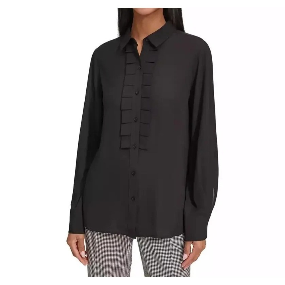 Karl Lagerfeld Paris Women's Ruffled Blouse Size Small Blackโ